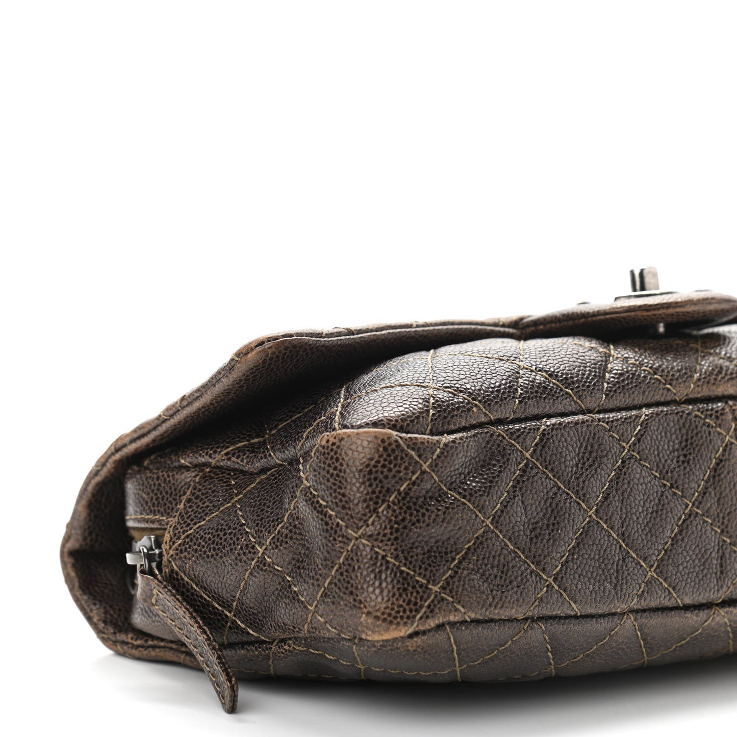 Iridescent Caviar Quilted Small Chic Flap Brown