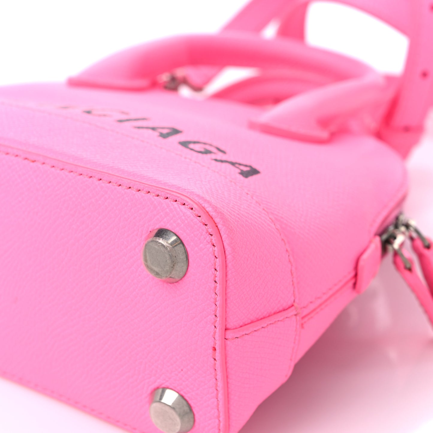 Signature Grained Calfskin Logo XXS Ville Top Handle Bag Acid Pink Black