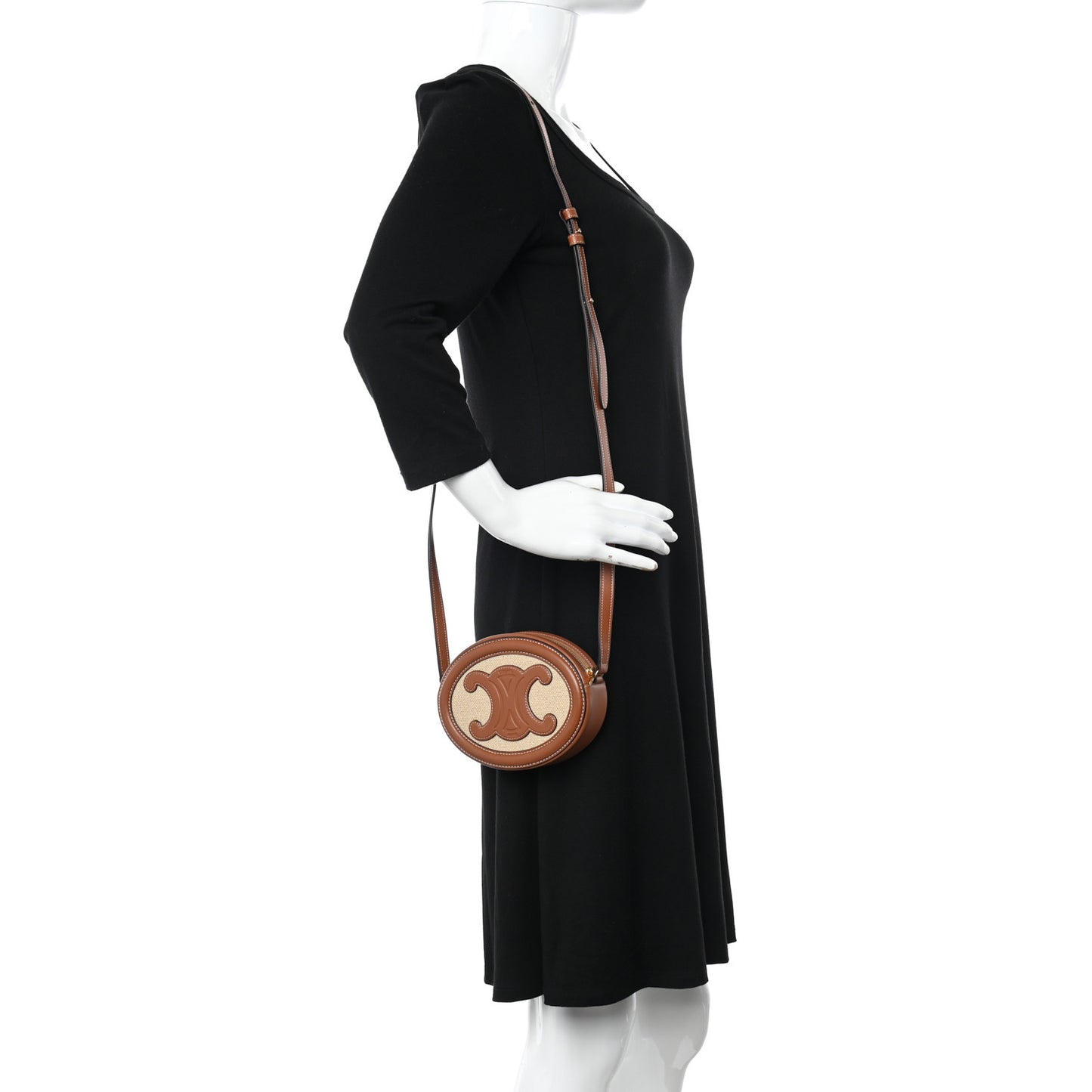 Canvas Calfskin Cuir Small Triomphe Oval Crossbody Purse Natural Tan