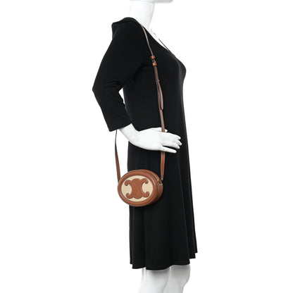 Celine Canvas Calfskin Cuir Small Triomphe Oval Crossbody Purse Natural Tan 2 of 12