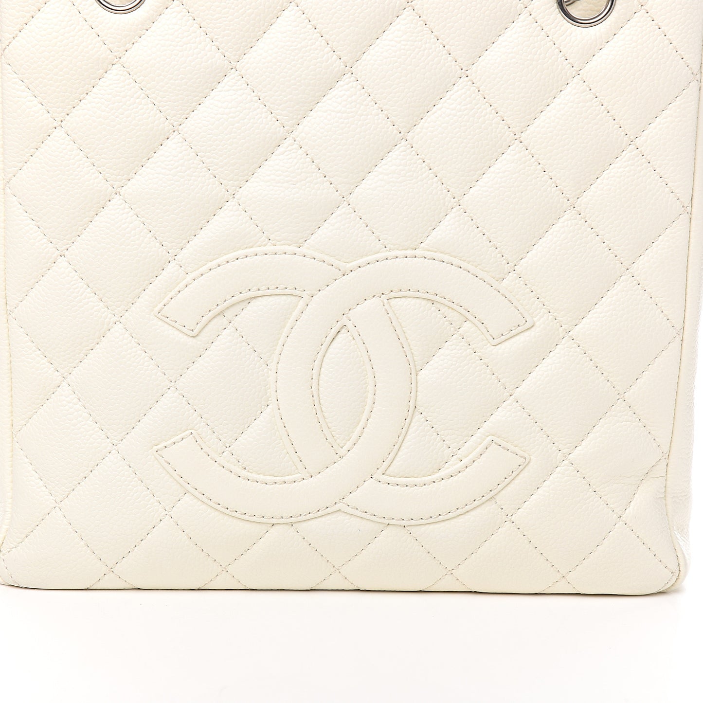 Caviar Quilted Petit Shopping Tote PST White