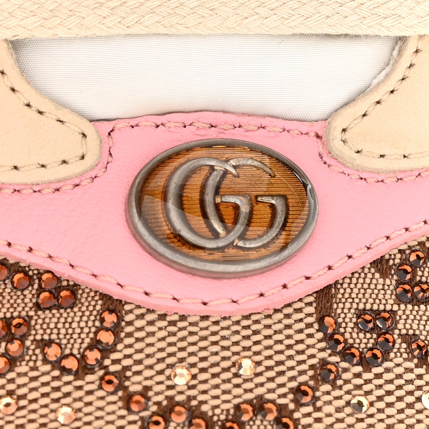 Gucci Calfskin GG Supreme Crystals Web Screener Sneakers 38 Beige Ebony Wild Rose 10 of 15
