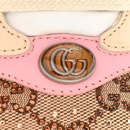 Gucci Calfskin GG Supreme Crystals Web Screener Sneakers 38 Beige Ebony Wild Rose 10 of 15