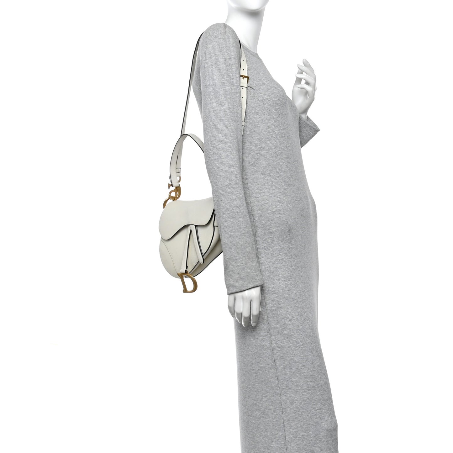 Grained Calfskin Saddle Bag With Strap Latte