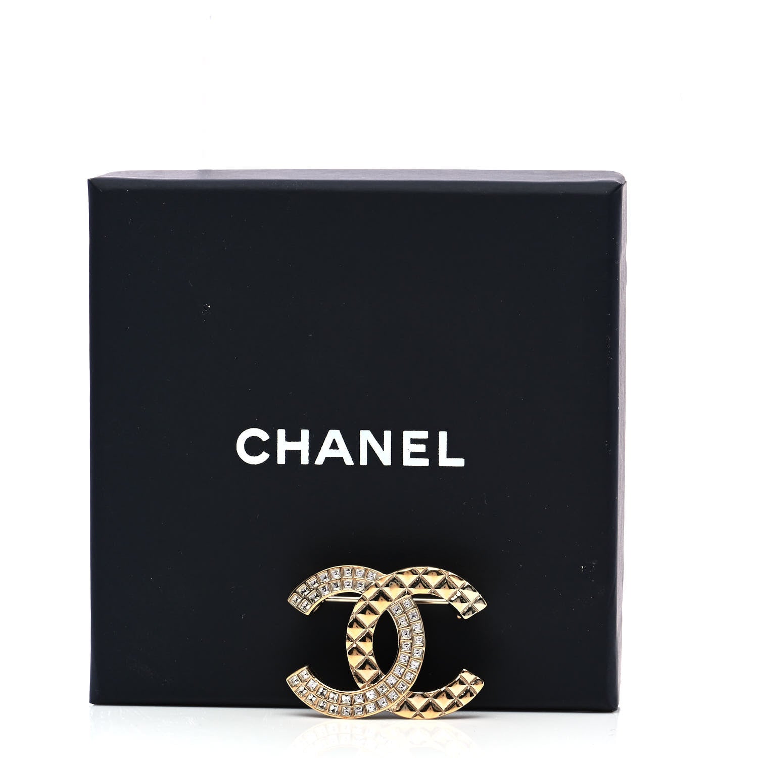 Chanel Baguette Crystal Quilted CC Brooch Gold 4 of 4