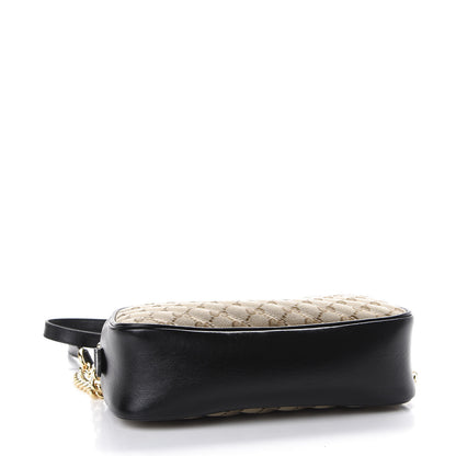 Gucci Monogram Matelasse Diagonal Small GG Marmont Chain Shoulder Bag Beige Black 3 of 9