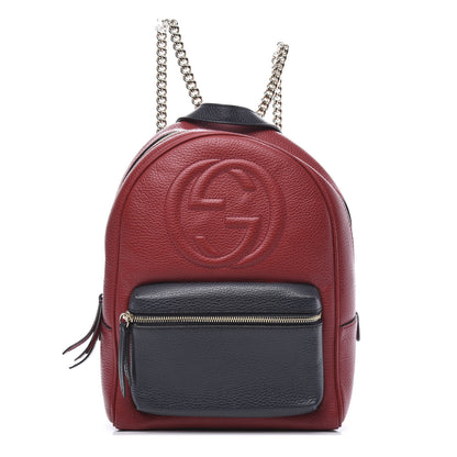 Gucci Pebbled Calfskin Bi-Color Soho Chain Backpack Red Navy 1 of 14