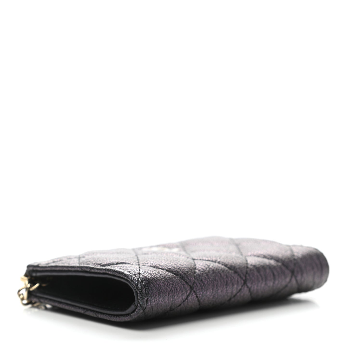 Iridescent Caviar Quilted Zipped Key Holder Case Black