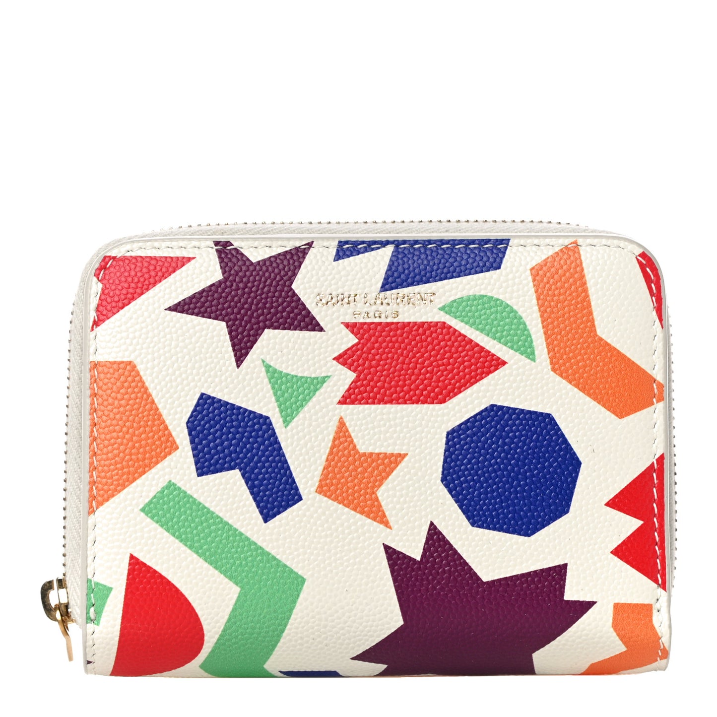 Grained Calfskin Paris Compact Zip Around Wallet White Multicolor