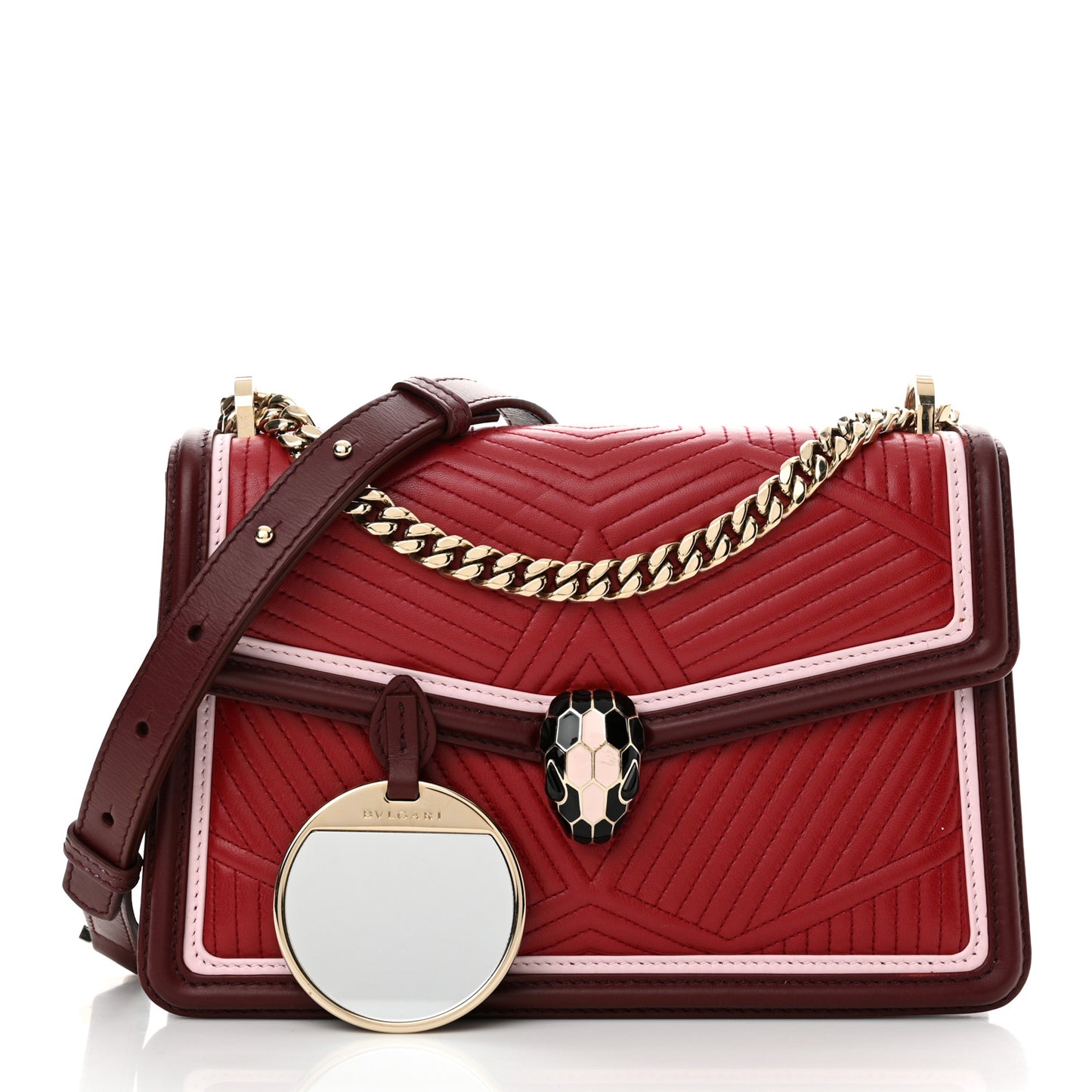 Quilted Nappa Smooth Calfskin Serpenti Forever Diamond Blast Shoulder Bag Red Burgundy Pink