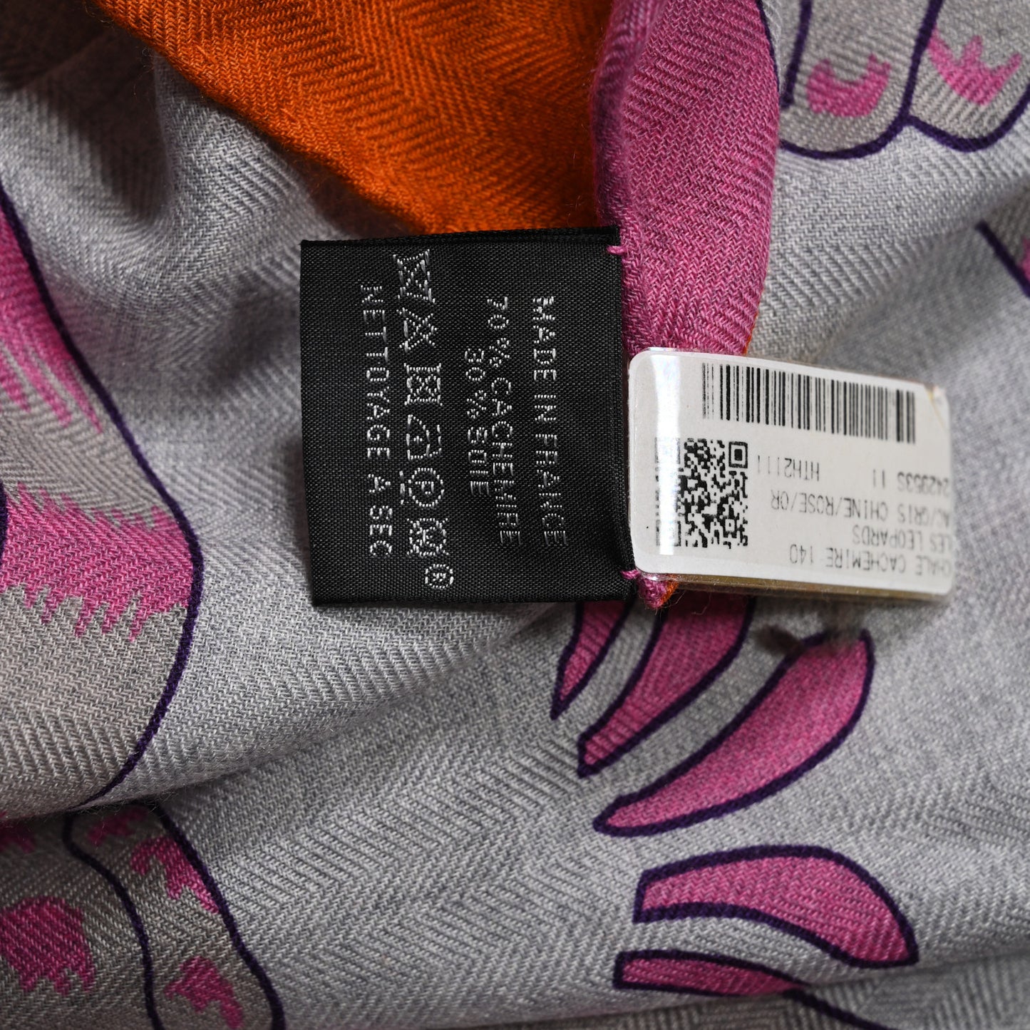 Cashmere Silk Les Leopards Shawl 140 Gris Chine Rose Or