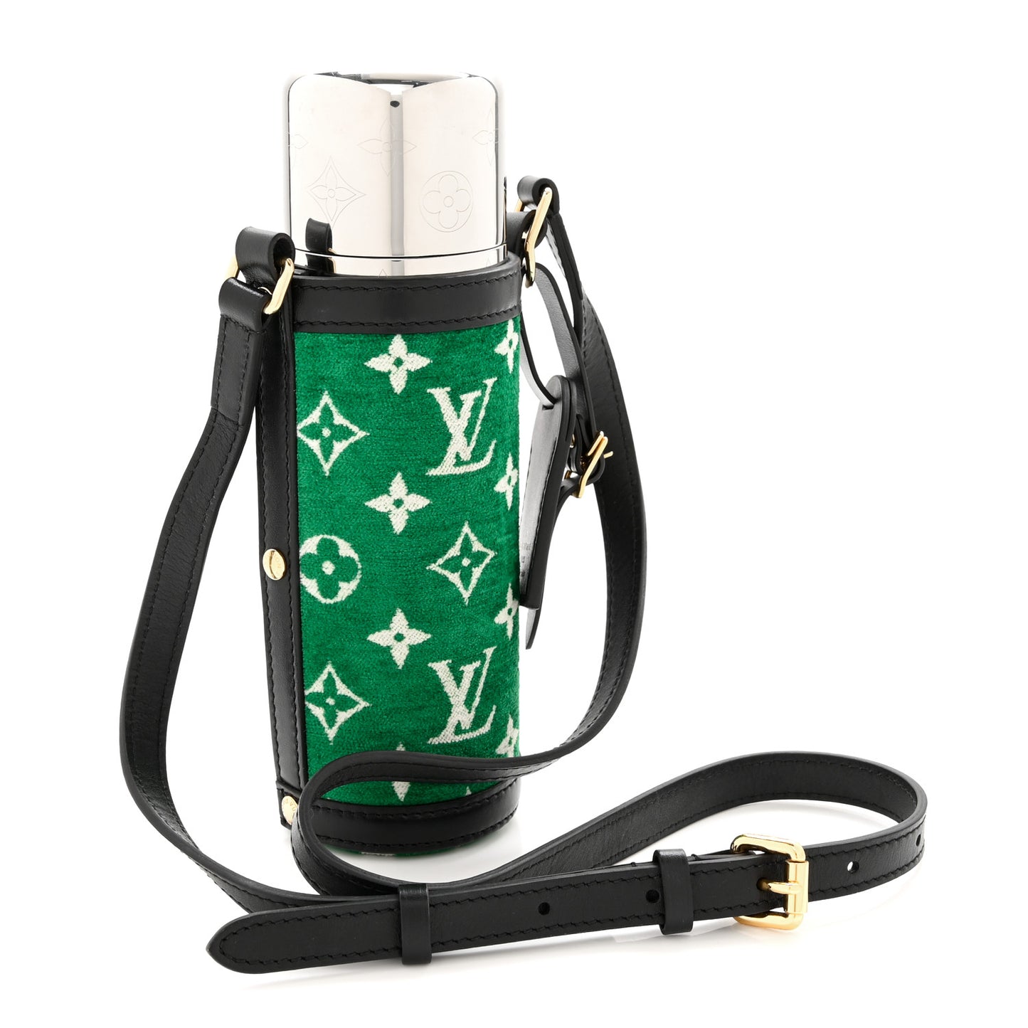 Jacquard Velvet Monogram Flask Holder Vert