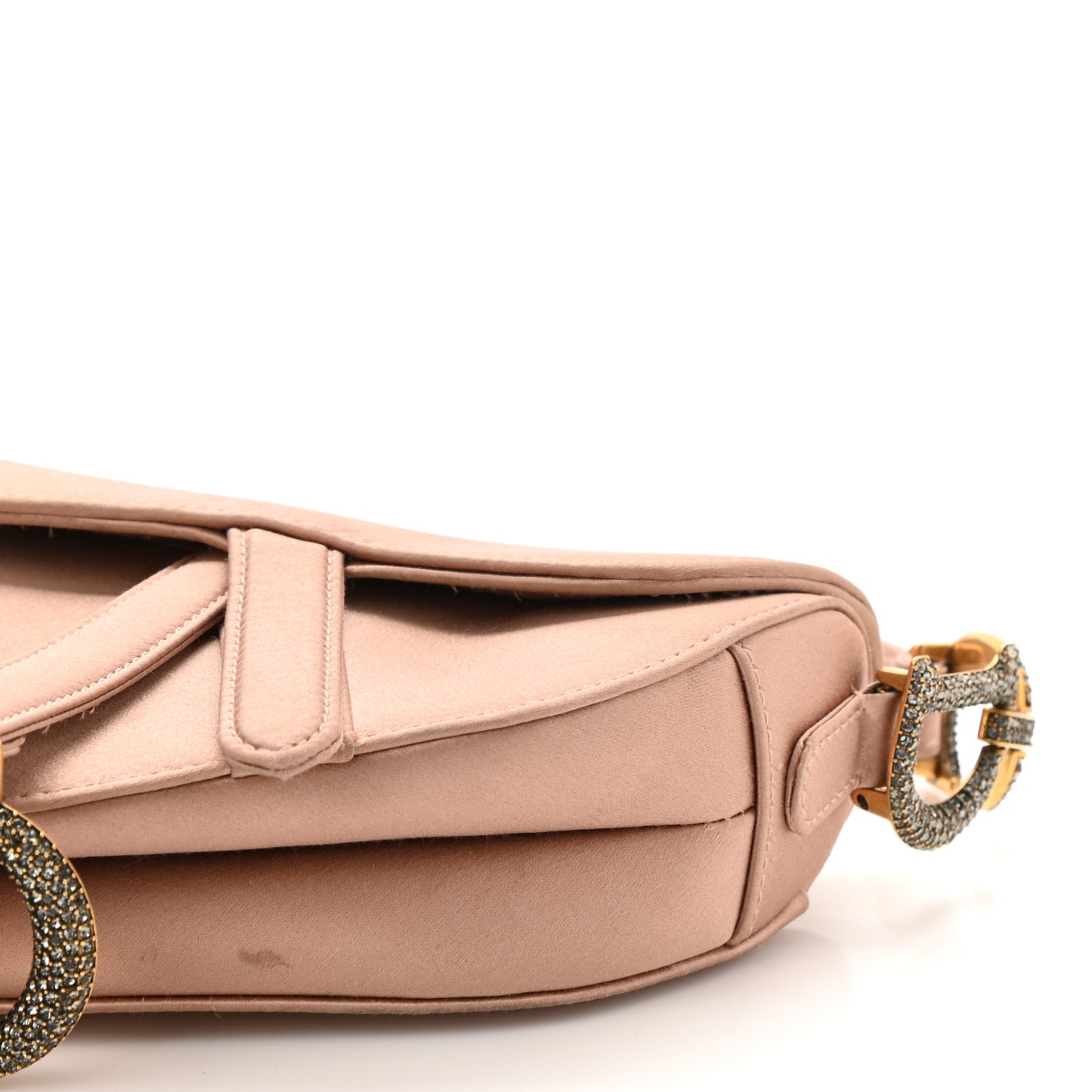 Satin Crystal Mini Saddle Bag Powder Beige