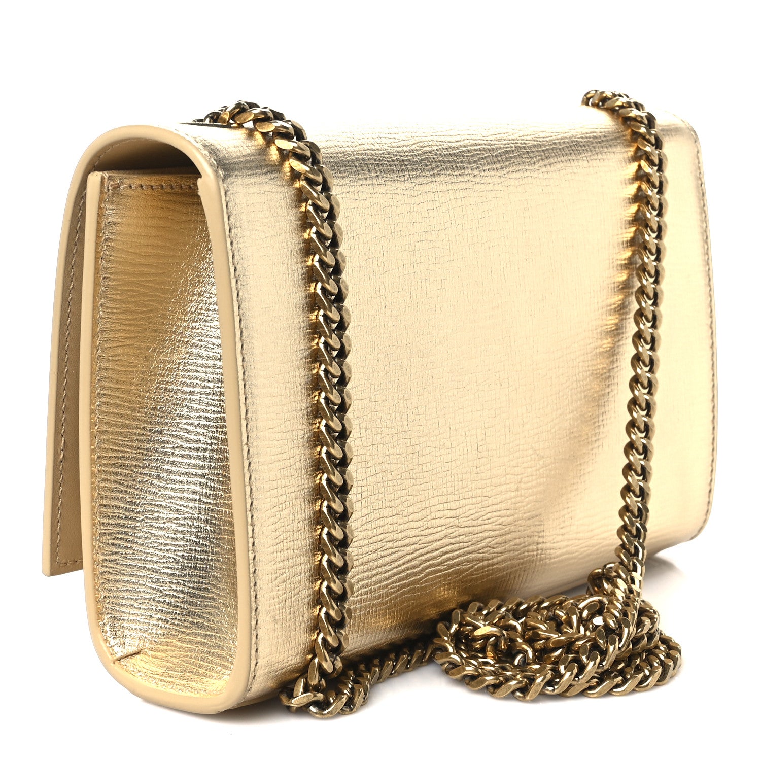 Saint Laurent Metallic Calfskin Small Classic Monogram Kate Tassel Satchel Gold 3 of 11