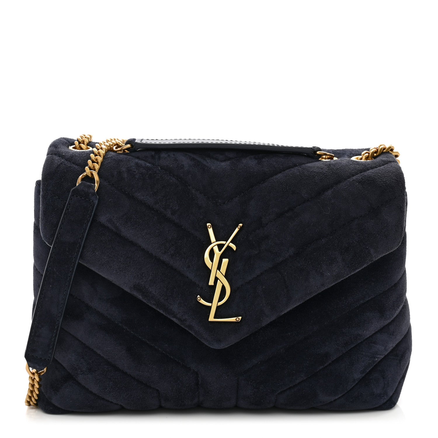 Saint Laurent Suede Calfskin Y Quilted Monogram Small Loulou Chain Satchel Deep Marine 1 of 10