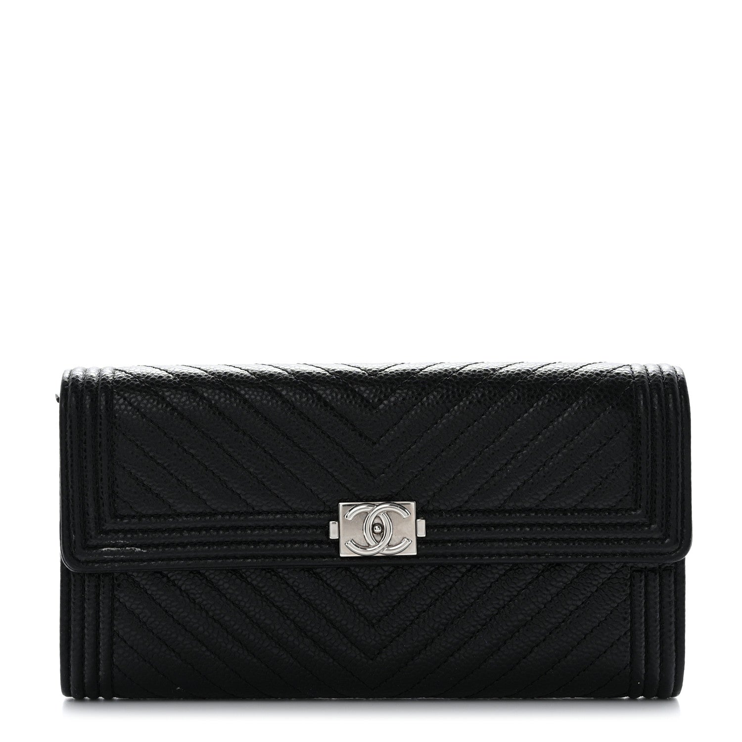 Chanel Caviar Chevron Quilted Boy Flap Wallet Black 1 of 9