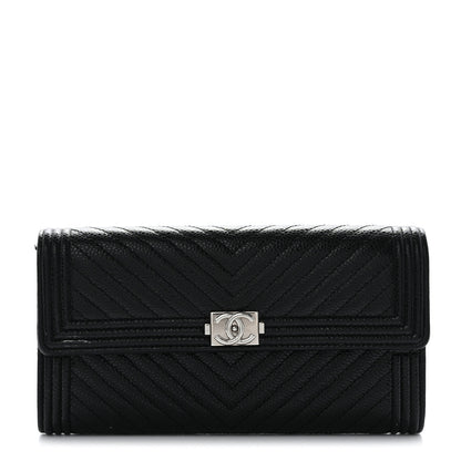 Chanel Caviar Chevron Quilted Boy Flap Wallet Black 1 of 9