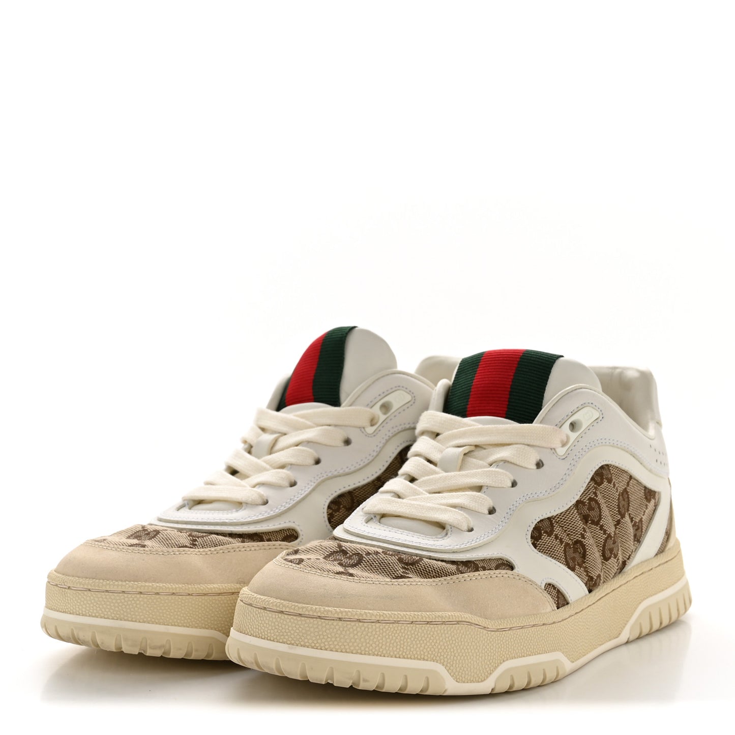 Calfskin GG Monogram Re-Web Womens Sneakers 39 White Beige Ebony