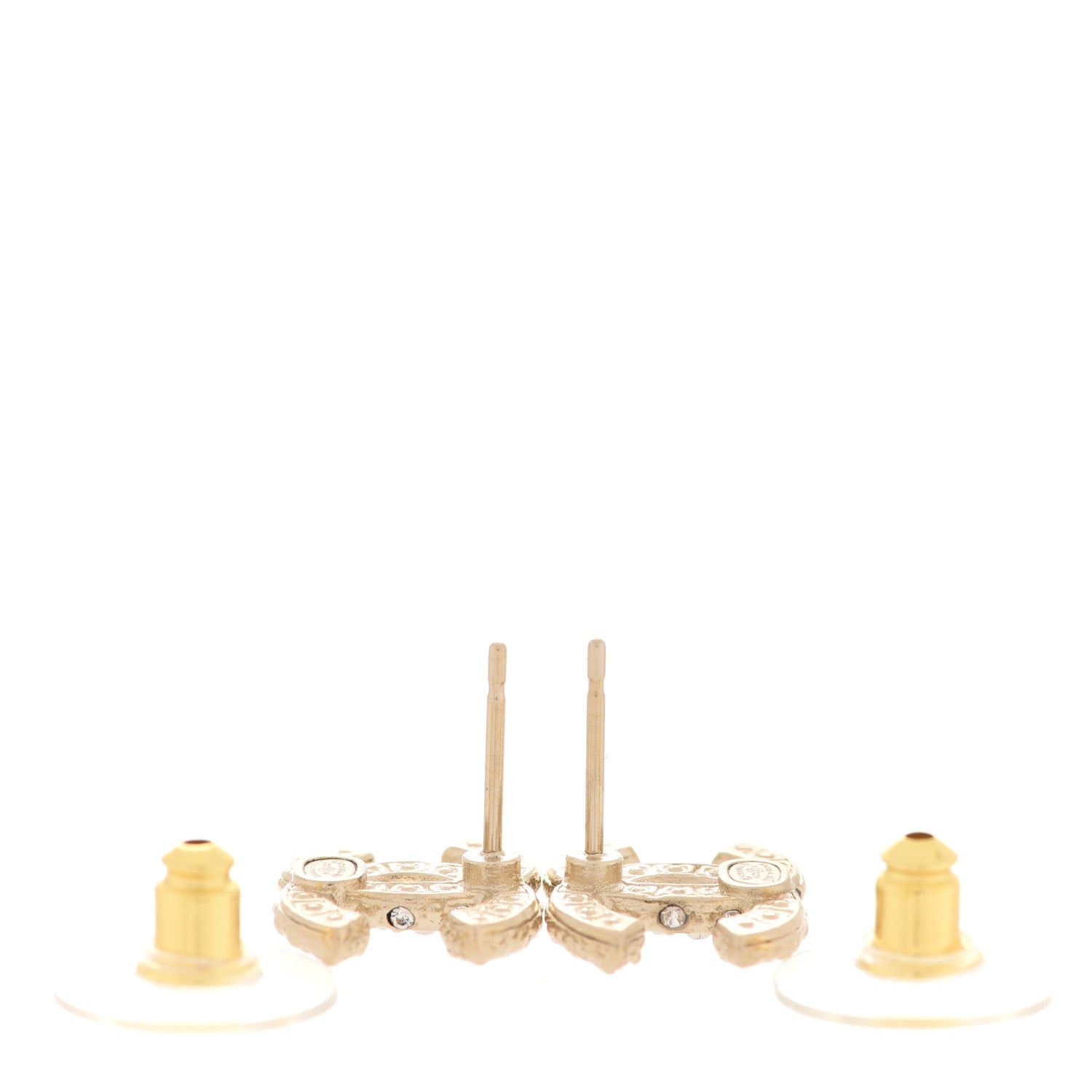 Chanel Pearl Crystal CC Earrings Light Gold 3 of 5