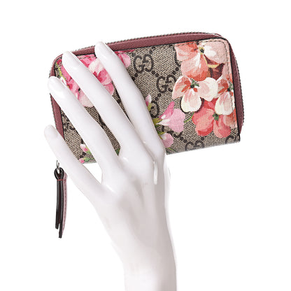 Gucci GG Supreme Monogram Blooms Zip Around Card Case Wallet Beige Multicolor Dry Rose 2 of 7