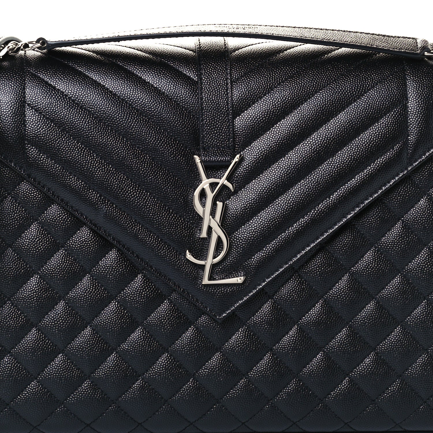 Saint Laurent Grain De Poudre Textured Mixed Matelasse Large Triquilt Monogram Satchel Black 9 of 11