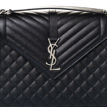 Saint Laurent Grain De Poudre Textured Mixed Matelasse Large Triquilt Monogram Satchel Black 9 of 11