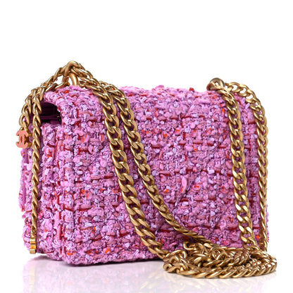 Chanel Tweed Enamel Quilted Pending CC Mini Wallet On Chain WOC Pink Purple 2 of 11