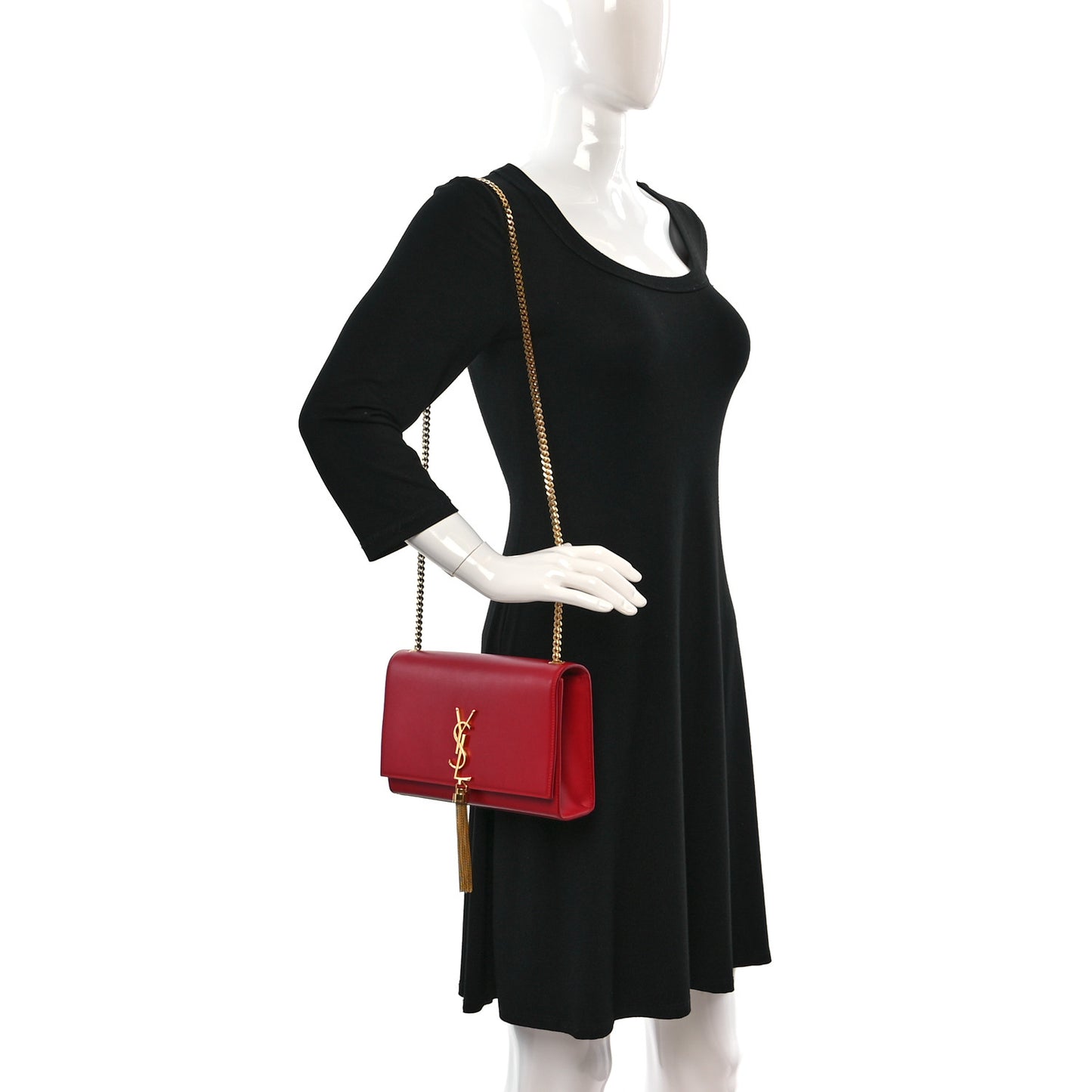Smooth Calfskin Medium Classic Monogram Kate Tassel Satchel Lipstick Red