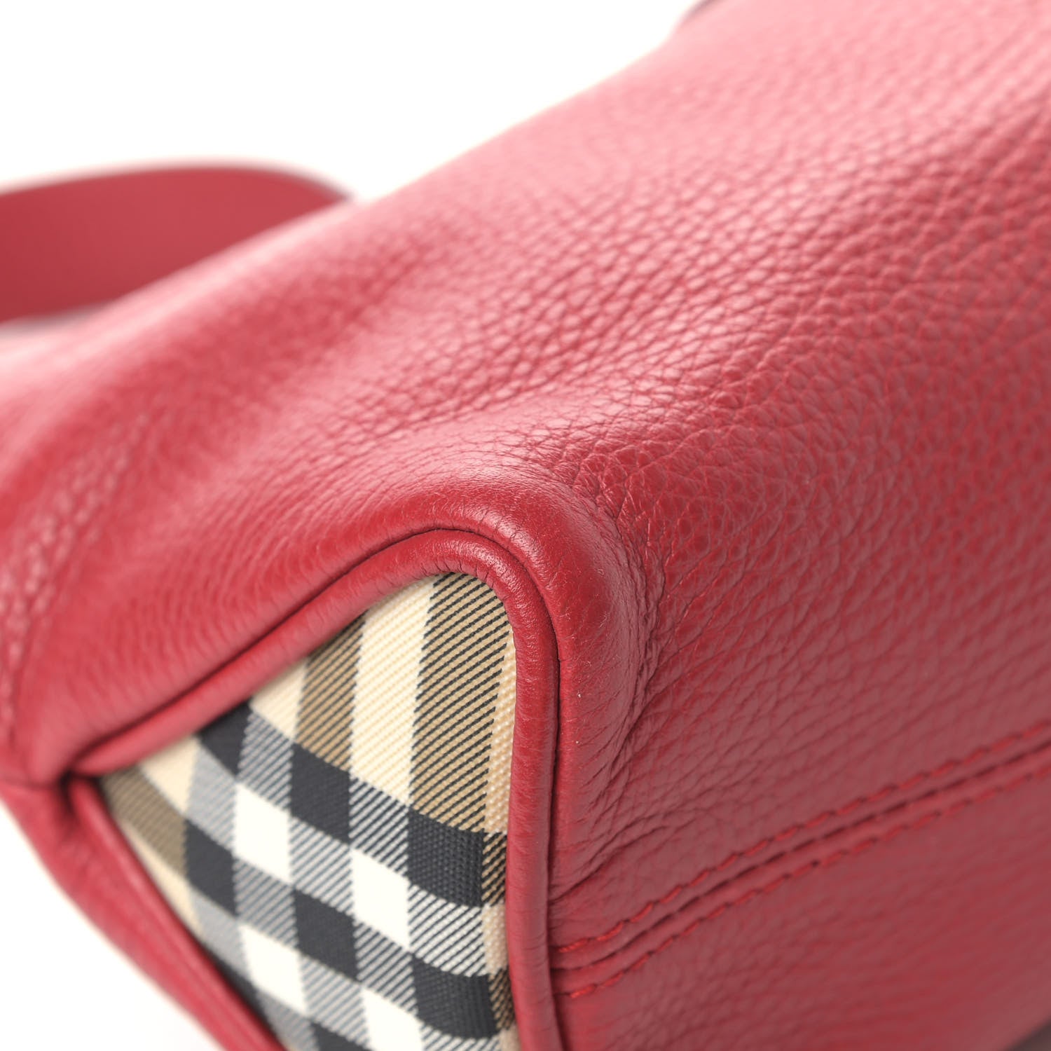 Burberry Grainy Calfskin House Check Horn Toggle Shoulder Bag Red 10 of 13