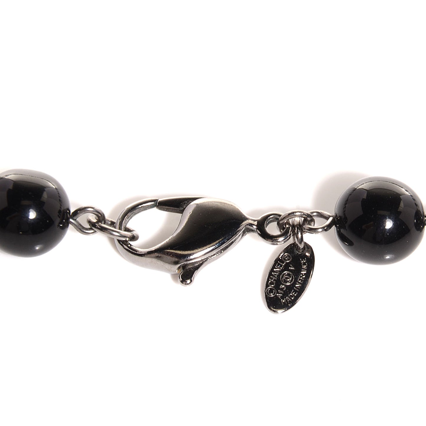 Ruthenium Pearl Beaded CC Long Necklace Black