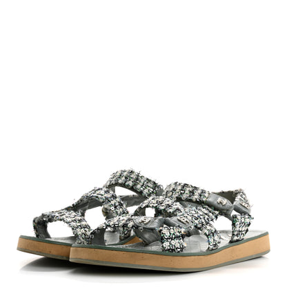 Chanel Tweed Sequin Crystal CC Sandals 40 Blue Multicolor 4 of 12