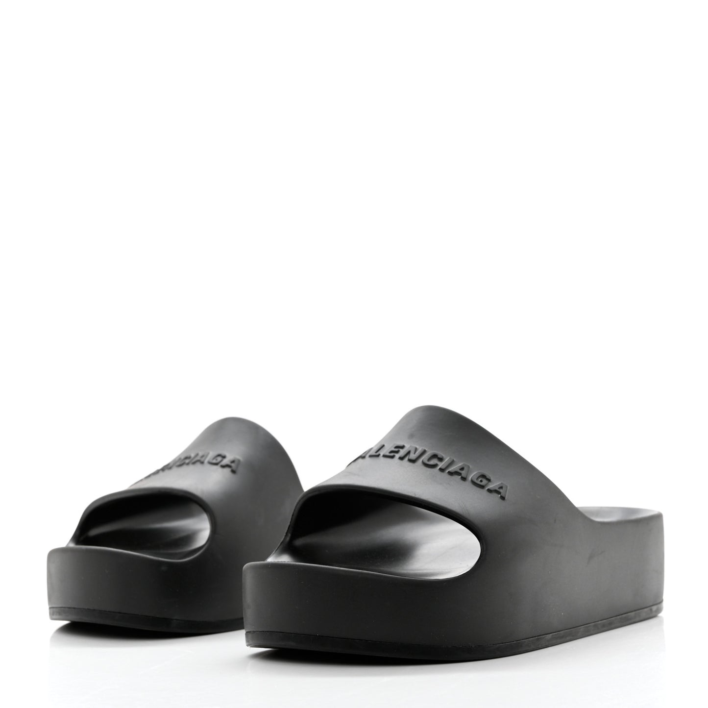 Rubber Chunky Platform Slide Sandals 38 Black