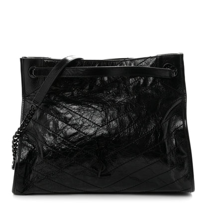 Saint Laurent Crinkled Calfskin Matelasse Monogram Medium Niki Shopper Tote Black 1 of 10
