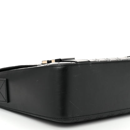 Gucci Guccissima Signature Medium Double Buckle Flap Messenger Bag Black 9 of 11