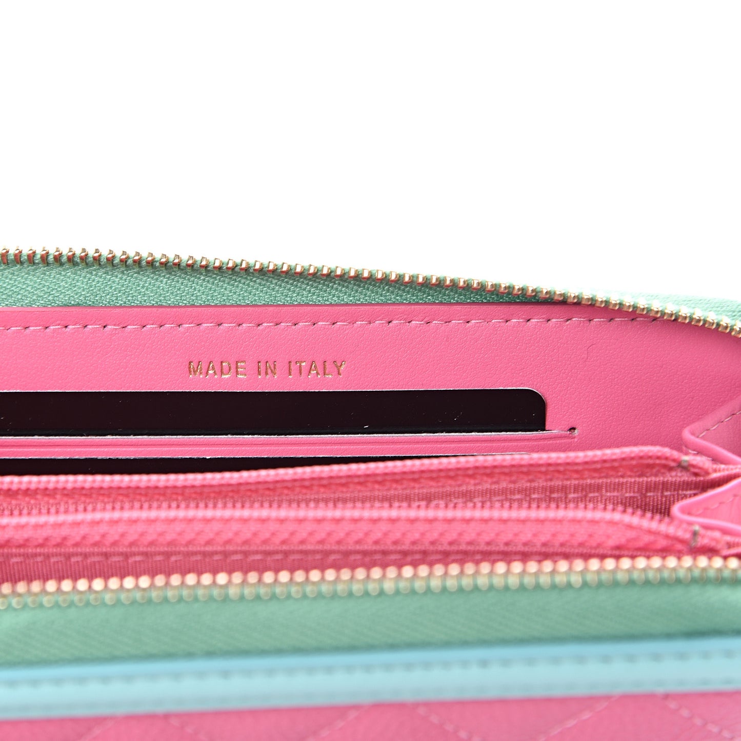 Caviar Quilted Medium Filigree Zip Around Wallet Pink Blue Green