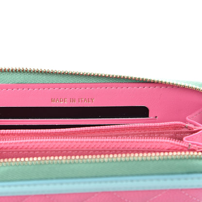 Chanel Caviar Quilted Medium Filigree Zip Around Wallet Pink Blue Green 6 of 8