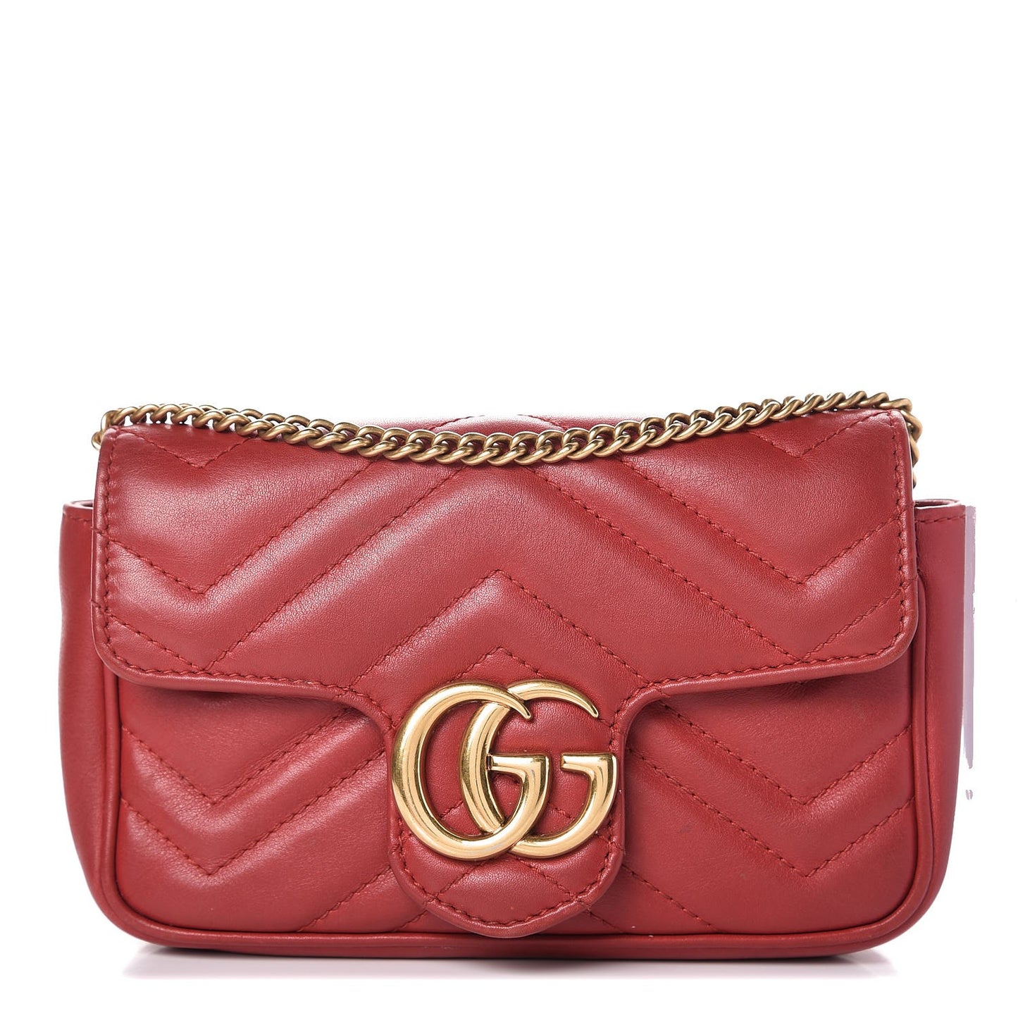 Calfskin Matelasse Super Mini GG Marmont Shoulder Bag Hibiscus Red