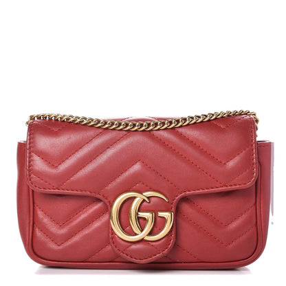 Gucci Calfskin Matelasse Super Mini GG Marmont Shoulder Bag Hibiscus Red 1 of 12