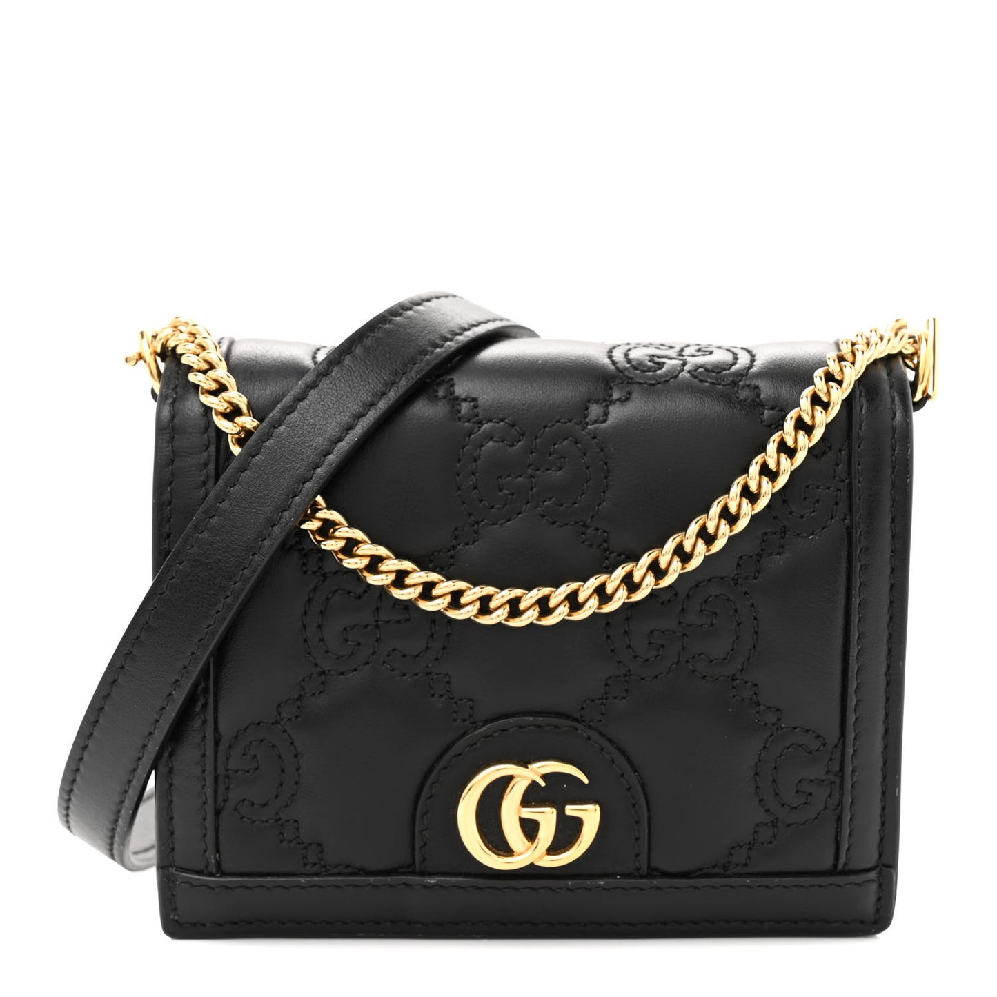 Nylon Calfskin Enamel GG Matelasse Mini Chain Bag Black