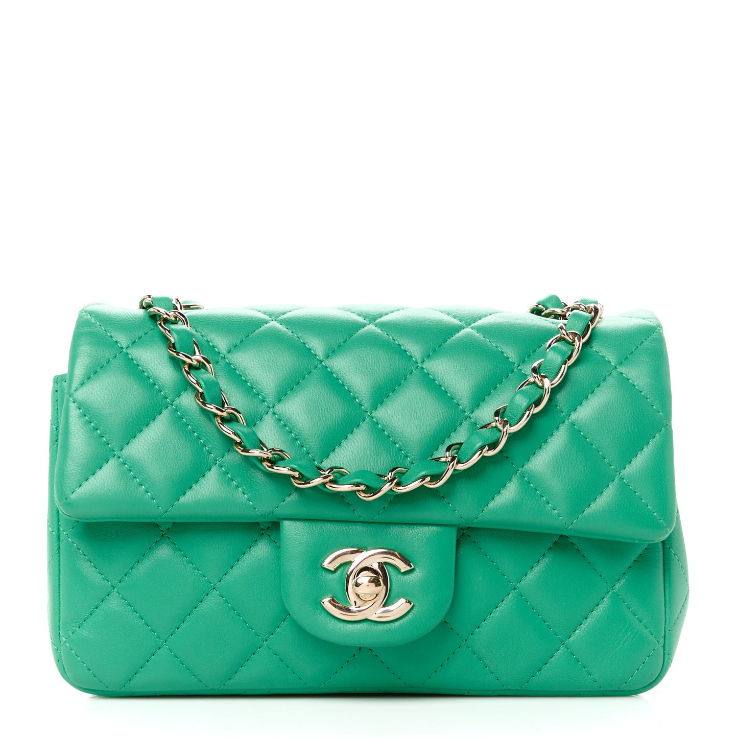 Lambskin Quilted Mini Rectangular Flap Dark Green