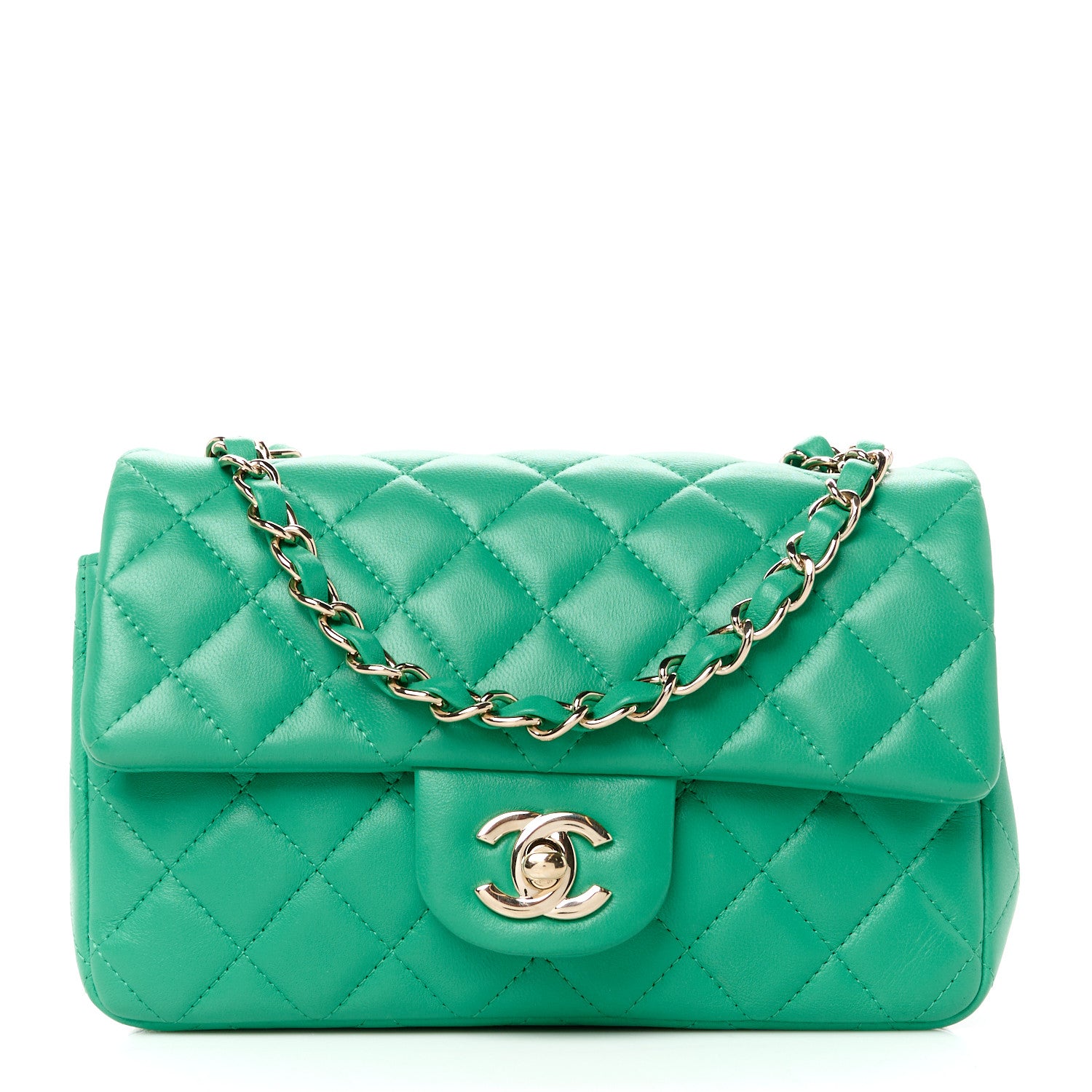 Chanel Lambskin Quilted Mini Rectangular Flap Dark Green 1 of 13