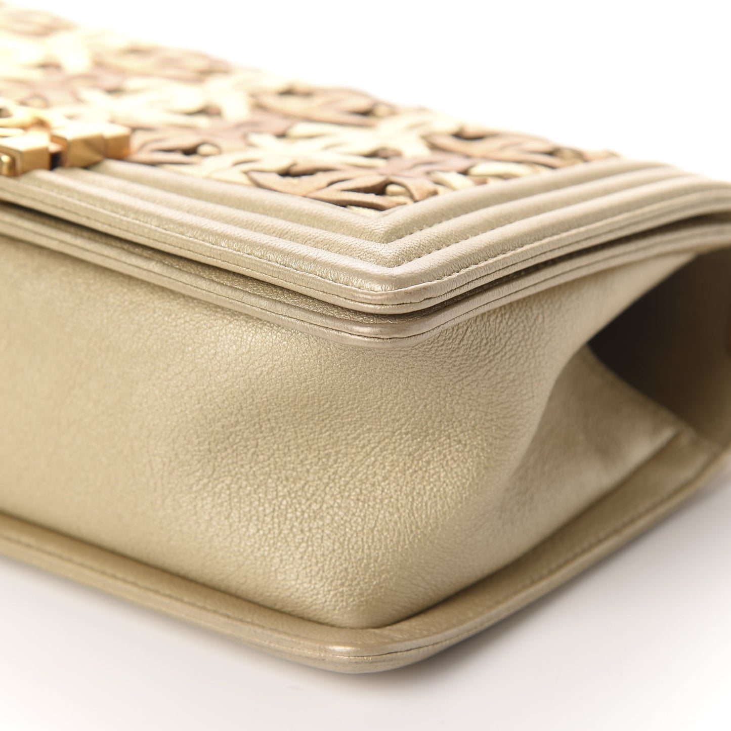 Metallic Lambskin Medium Golden CC Boy Flap Dark Gold