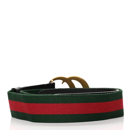 Gucci Nylon Calfskin Double G Web 40mm Belt 80 32 Green Red Black 2 of 5