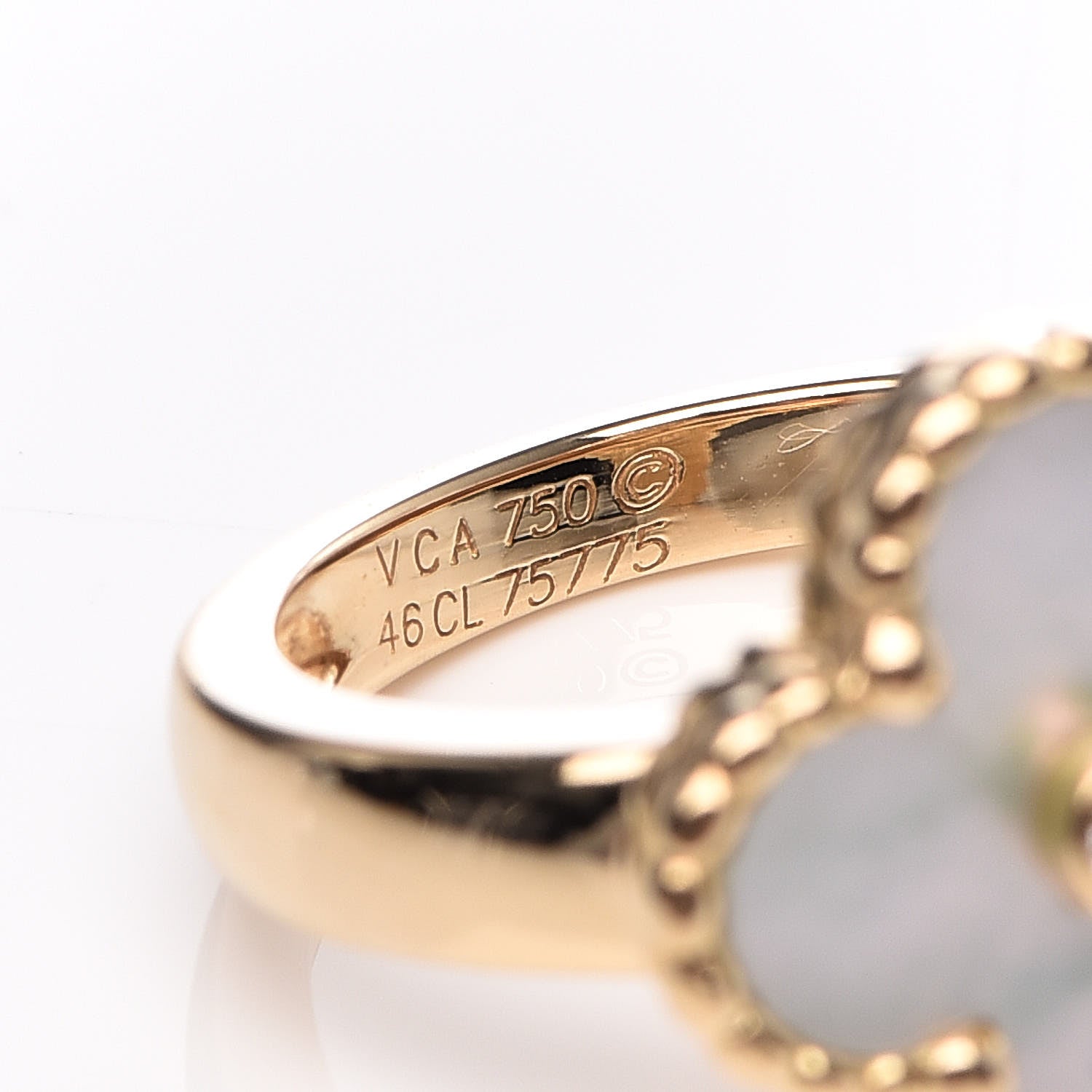 Van Cleef & Arpels 18K Yellow Gold Diamond Mother of Pearl Vintage Alhambra Ring 46 3.75 5 of 5