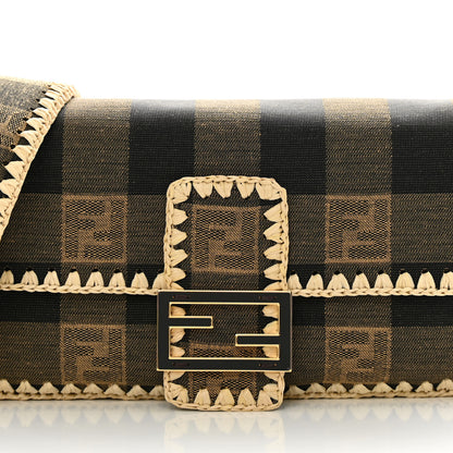 Fendi Fabric Jacquard Raffia Straw Pequin Gingham Woven Baguette Beige Black Natural 8 of 10