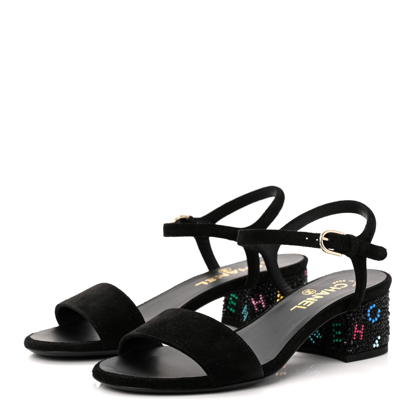 Suede Strass Ankle Strap Sandals 37.5 Black Multicolor
