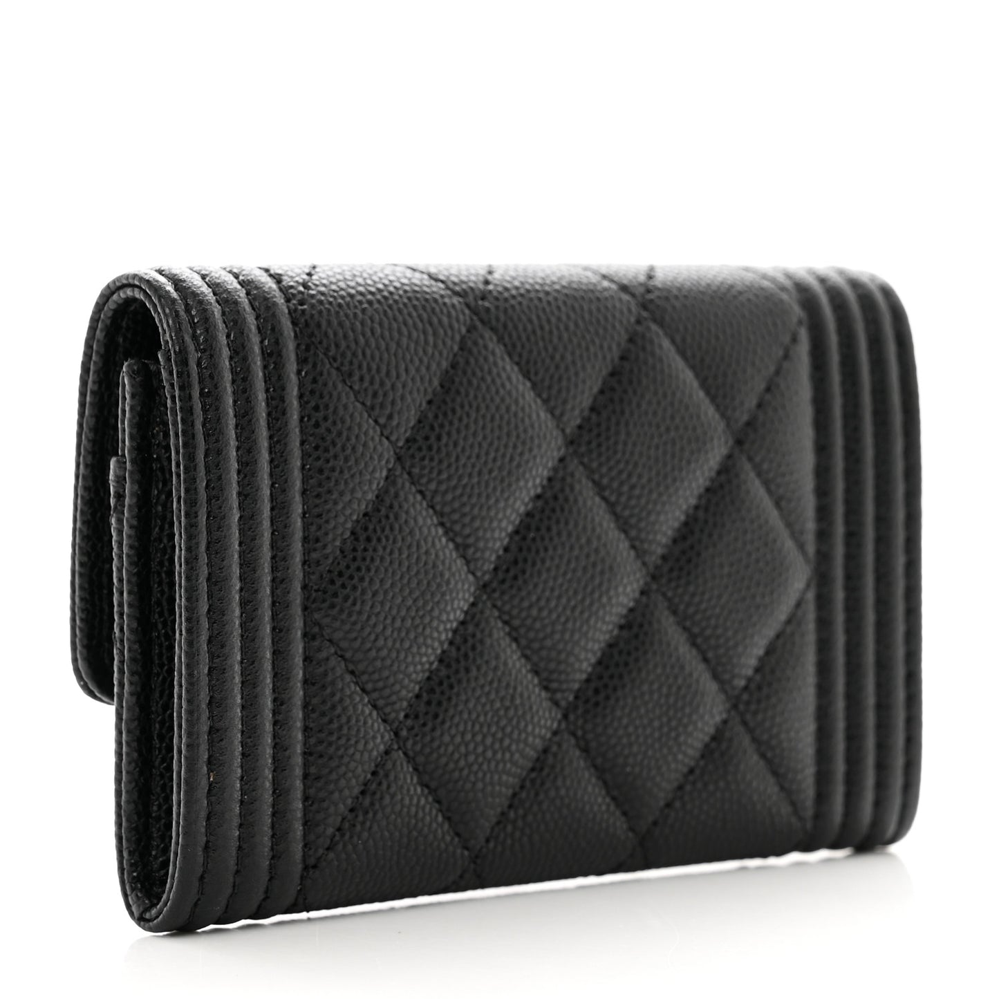 Caviar Quilted Boy Flap Card Holder Black