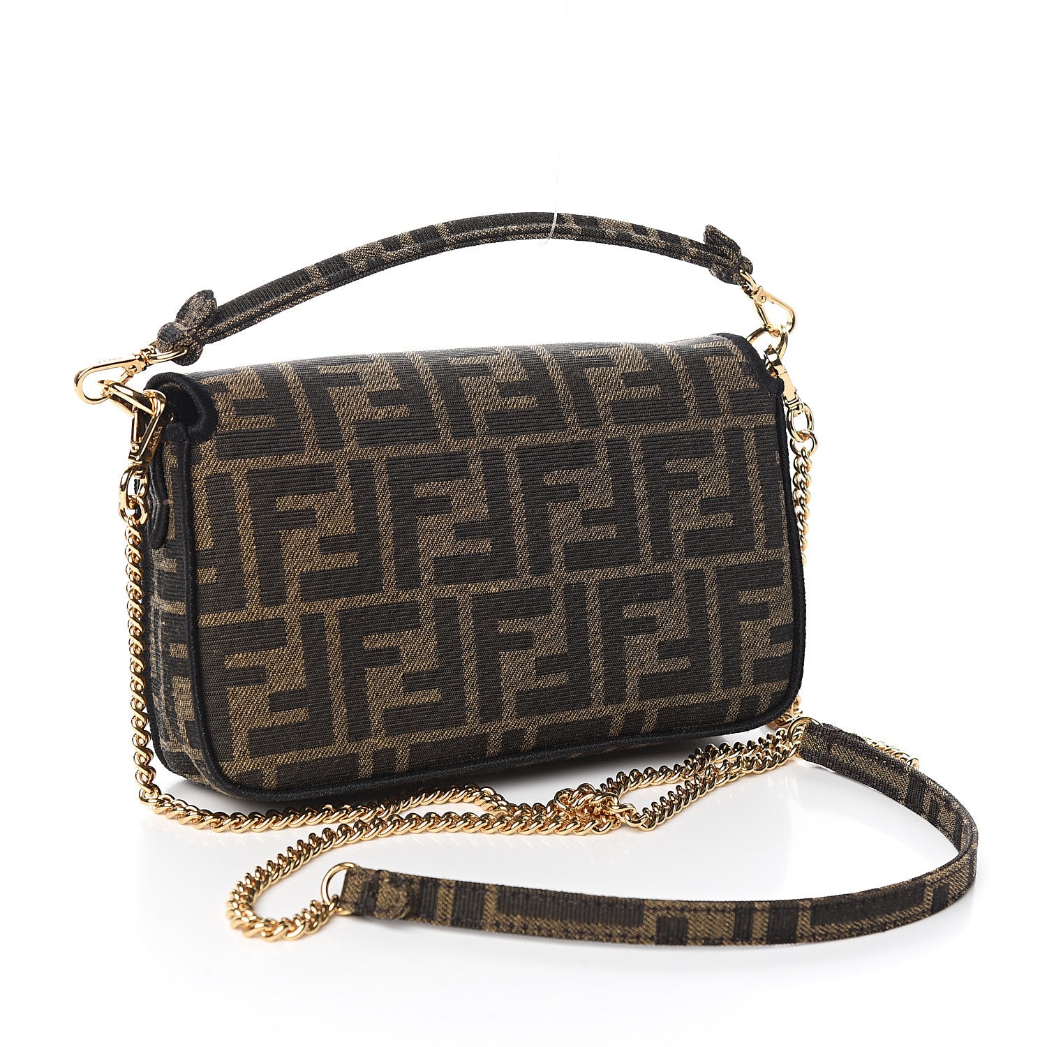 Fendi Fabric Jacquard FF 1974 Mini Baguette Tobacco Moro Black 3 of 9