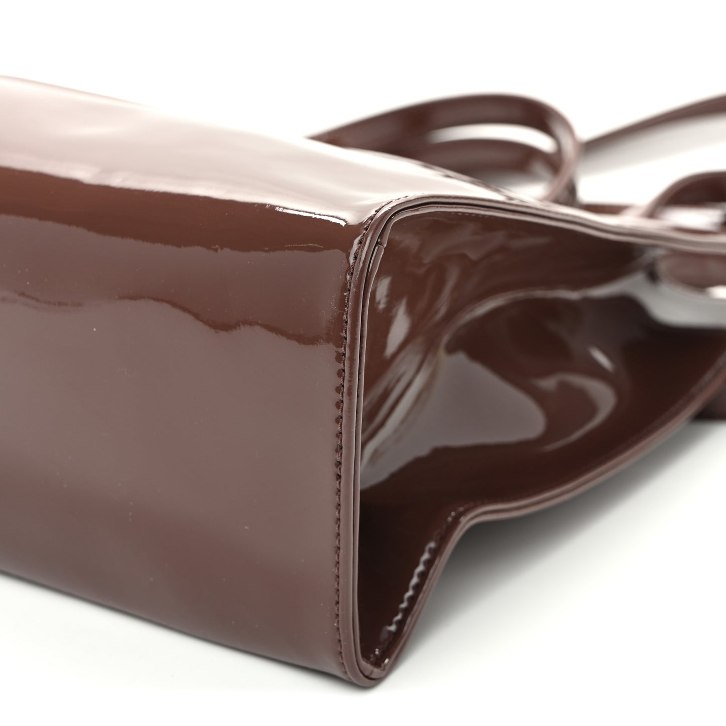 Patent Vegan Leather Medium Shopping Bag Chocolate