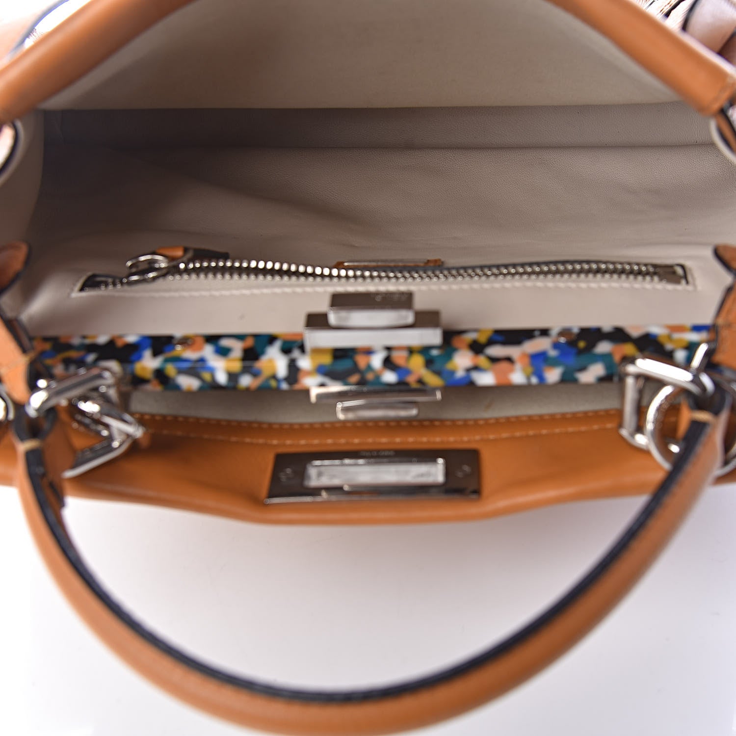 Fendi Vitello Seta Shiny Nappa Plexiglass Granite Medium Peekaboo Iconic Satchel Ginger Latte 6 of 12